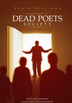 the movie poster for dead poets society with people standing in front of an open door