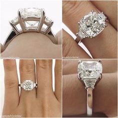 four different views of an engagement ring