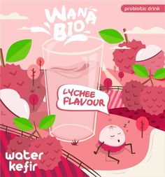 a pink poster with an image of a glass of water