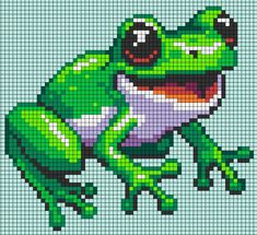 a cross stitch pattern of a green frog