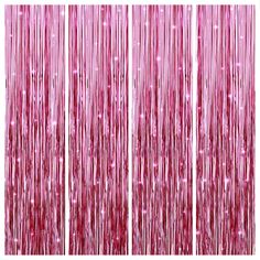 pink tinsel fringe curtain hanging from the ceiling