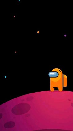 an orange robot standing on top of a red planet in the dark night with stars