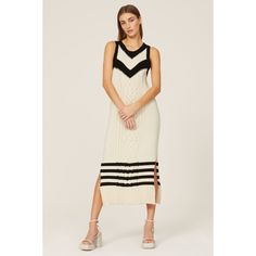 Off-white knit (70% Organic Cotton, 30% Polyamide). Sweater sheath. Crew neck. Sleeveless. Pull on. 43.5" from shoulder to hemline. Imported. Tanya Taylor, Rent The Runway, Closet Designs, Cream Dress, Dress Cuts, Dress First, Black Print, Flapper Dress, Sweater Dress