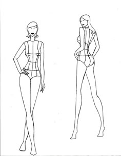 two female mannequins are shown in black and white, one is drawn