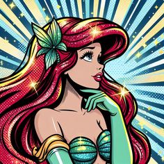 par Marie Den Mermaid Pop Art, Disney Art Ariel, Ariel Portrait, Ariel Pinup Tattoo, Pop Art Disney, Ariel Images, Disney Pop Art, Scooby Doo Pictures, Ariel 80s Art