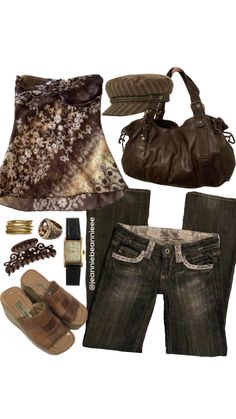 @jeanniebeannieee Acid Pixie Aesthetic Outfits, Brown Tank Top Outfit, Outfit Ideas Collage, 2000s Outfits, 2000s Fashion Outfits, Y2k Outfits, Swaggy Outfits, Adriana Lima, Mode Inspo