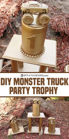 this diy monster truck party trophy is perfect for the kids to play in it's yard