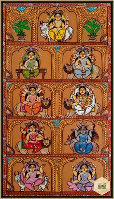 #pattachitra #Nabadurga Traditional Paintings Indian Folk Art, Durga Illustration, Devi Drawing, Nava Durga, Madhubani Paintings Peacock, Pattachitra Art, Indian Art Forms, Nav Durga, God Painting