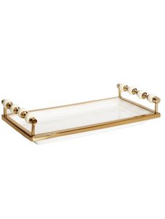 White and Gold Rectangular Ceramic Tray with Beaded Handles, Sold by KYA Home Decor. Golden Bedroom, Gold Tray, White Tray, Serving Tray Decor, Shampoo Bottles, Hotel Office, Living Room Redo, Food Serving Trays, Marble Decor