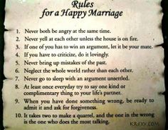 the rules for a happy marriage written on a piece of paper