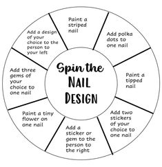 Need a fun party game for your teen or pre-teen? Having a spa night and want to mix it up? These spinners make for a fun game! One blank spinner can be used to put different colored nail polish in for the bottom coat, then use the other spinner to add fun designs! Spa Night, Fun Party Games, Gem Nails, Party Game, Fun Designs, Best Part Of Me, Nail Tips, Fun Games, Party Games