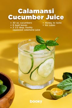 a poster with cucumber juice in it