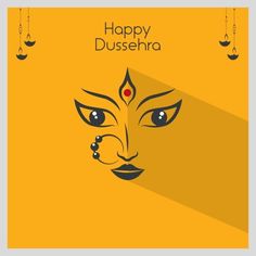 happy dussehna with an image of the face and eyes on yellow background