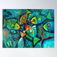 colorful fish painting on canvas poster