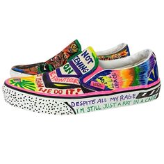 This Is A Boutique Listing Bc It Is Upcycled One Of A Kind, Handmade I’m Not Open To Low Offers Vans Sneakers Custom Hand Drawn Graffiti Slide On Unisex Shoes Womens Size 7.5 Mens Size 6 Thick White Sides Grip Bottom Skater Sole Comfortable Canvas Fabric W/ Awesome Neon Design 90s Retro Style Hand Drawn Very Good Used Condition! Light Wear & Scuffs Check Out My Closet: 1100+ Listings Bundle & Make An Offer! See Photos For Product Details Feel Free To Comment Below With Questions! Note: This Is L On Shoes Women, Vans Shoes Women, Slide On Shoes, Alternative Shoes, Leopard Sneakers, Blue Vans, Shoes Drawing, Neon Design, Recycled Fashion