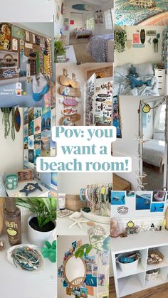 there is a collage of pictures with the words pov you want a beach room