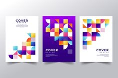 three covers with different colors and shapes on the cover are shown in this image, there is