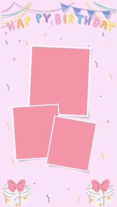 two pink birthday cards with bows and confetti