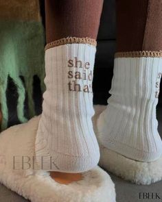 Ebeek - She Said That Knit Crew Socks ---> Fashionable Knit Crew Socks: A Testimony to Style and Comfort Trendy Thick Knitted Socks, Warm Casual Socks One Size, Casual Warm Socks In One Size, Casual Warm Socks One Size, Casual Comfortable Warm Socks, Casual Warm Comfortable Socks, Thick Casual Mid-calf Socks, Soft Knitted Casual Socks, Casual Cotton Socks One Size