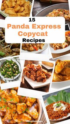 the cover of panda express copycat recipes, with pictures of different foods and vegetables