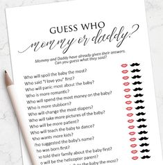 a printable baby shower game with the words guess who memory or daddy?