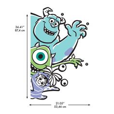 the monsters wall sticker is shown with measurements