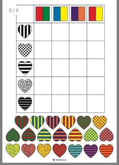 a printable game with hearts and stripes on the sides, which are colored in different colors