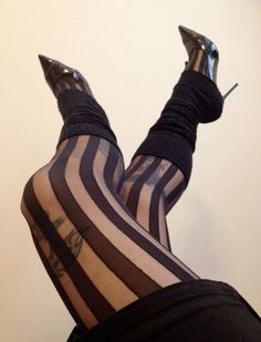 Sock With Heels Outfit, Leg Warmers Over Heels, Leg Warmers Heels, Heels And Leg Warmers, Leg Warmers With Heels, Heels With Leg Warmers, Leg Warmers And Heels, Striped Tights Outfit, Striped Leggings Outfit