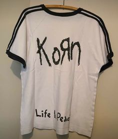 Korn Clothing, Korn Shirt Outfit, A.d.i.d.a.s Korn, Korn Outfit, Korn T Shirt, Korn Adidas, Korn Shirt, Thrifted Outfits, T Shorts