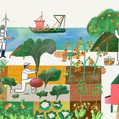 an illustration of people working in the garden