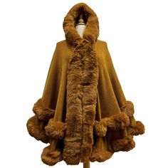 Elegant 2 Row Faux Fur Trim Knit Poncho, Faux Fur Trim Knit Ruana Cape, the perfect accessory, luxurious, trendy, super soft chic capelet, keeps you warm and toasty. You can throw it on over so many pieces elevating any casual outfit! Perfect Gift for Wife, Mom, Birthday, Holiday, Christmas, Anniversary, Fun Night Out Cozy Brown Outerwear One Size, Elegant Faux Fur Winter Cape, Elegant Faux Fur Cape For Fall, One Size Cape For Cold Weather, Faux Fur Trim Cape For Cold Weather In Fall, Cozy Winter Cape Poncho, Fall Cape With Faux Fur Trim For Cold Weather, Winter Faux Fur Poncho With Trim, Winter Poncho With Faux Fur Trim