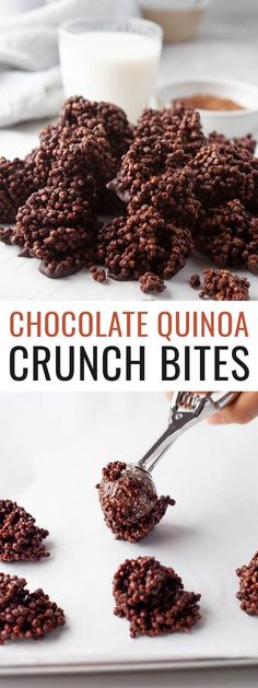 chocolate quinoa crunch bites on a white plate