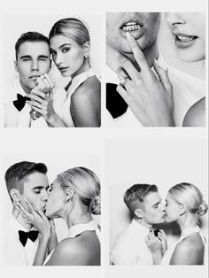 black and white photo collage of two people kissing, one woman touching the other's face