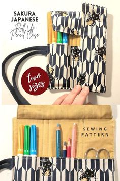 two zippered pouches with pens and pencils in them on top of each other