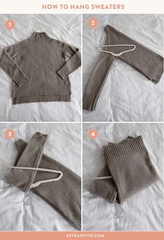 how to hang sweaters on a bed with instructions for making them look like they have no sleeves