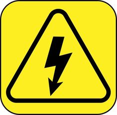 a yellow and black sign with a lightning bolt on it's left hand side