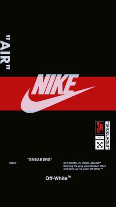 the nike logo is shown on a black background with red and white lines around it