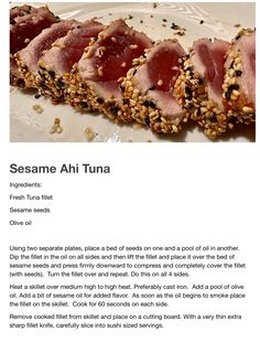 the recipe for sesame ah tuna is shown in an article about how to make it