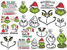 the grin's christmas stickers are all in different styles and colors, including green eyes