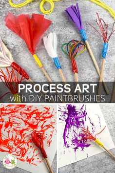 process art with diy paintbrushes for kids to use in their paintings and crafts