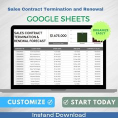 the sales sheet for google sheets is displayed on a computer screen with an image of a laptop