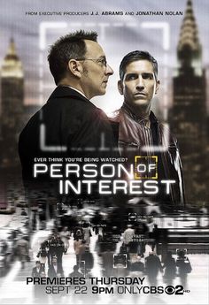 two men standing next to each other in front of a cityscape with the words person of interest written on it