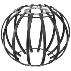 a black metal ball with curved lines on the top and bottom, sitting in front of a white background