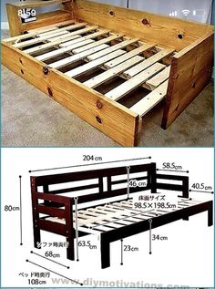 the bed frame is made out of wood