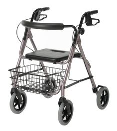 This rolling "walker" has a padded seat, curved backrest, and loop brakes for quick and easy stopping. It's easy to maneuver and folds for storage. Hand grips adjust to your height: measure 32" from floor in lowest position or 36" from floor in highest position. Pull on grips to stop, push to lock brakes. Seat is 14" x 14"; 22"H from floor. When open, unit measures: 24"W x 22"L and weighs 16 lb. Capacity: 250 lb. Basket comes standard. Limited lifetime warranty on frame. Six month warranty on ha Walking Aids, Large Basket, Back Bar, Mobility Aids, Rose Frame, Elderly Care, Walkers, Medical Supplies, Height Adjustable