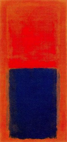 an abstract painting with blue, red and orange colors