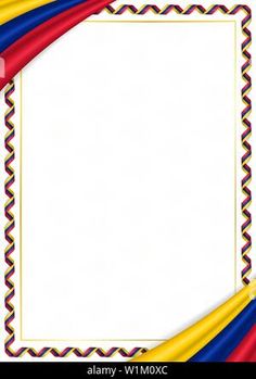 a square frame with red, yellow and blue ribbons around it