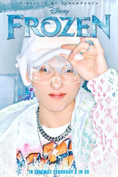 the poster for frozen shows an image of a woman wearing glasses and a white hat