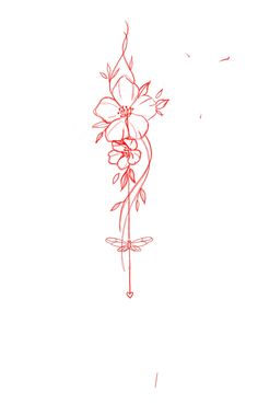 a drawing of a flower on a white background with red lines in the bottom corner