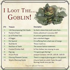 an image of a poster with the words i loot the goblin